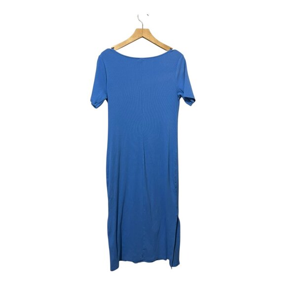 Old Navy Women's Fitted Rib-Knit Scoop-Neck Midi Dress Blue Size Large L - Picture 3 of 5